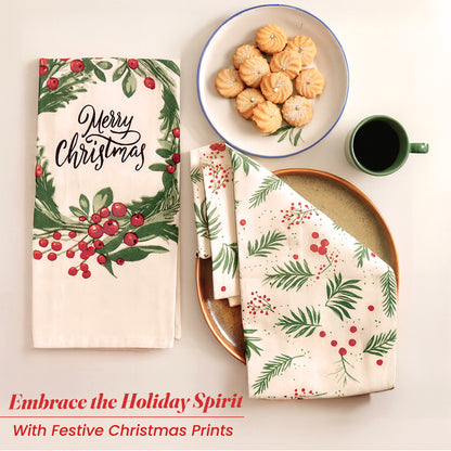 Christmas Flower Cotton Kitchen Towels Set of 2 – 18x28 inch