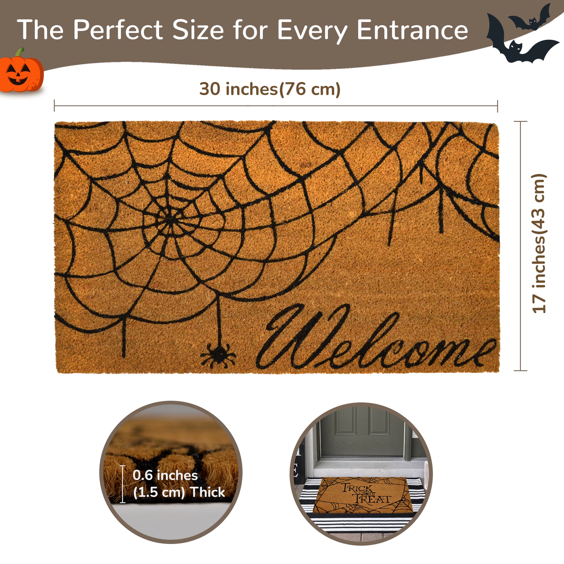 Coir Mat Spider Web Design- 17X30" - Beige and Black - India Wholesale Co.