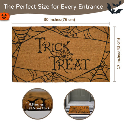 Coir Mat Trick and Treat Design - 17X30" - Beige and Black - India Wholesale Co.