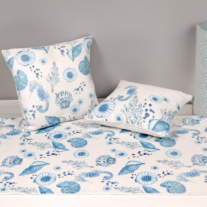 Chindi Printed Cotton Pillow Cover (Engineered print) 18"X18", Blue Sea shell print - India Wholesale Co.