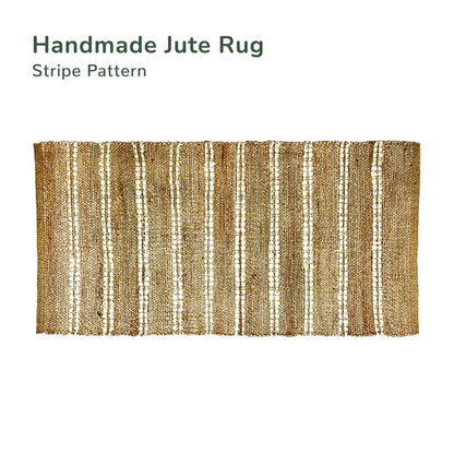 Cotton and jute stripe rug,Beige & white, 2'X4',