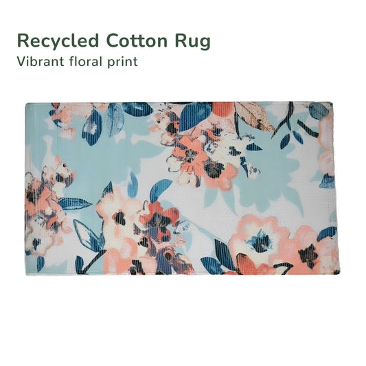 Chindi Rug Printed,Floral- 2'X4'-Peach (Rolled packed)