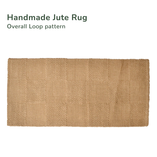 Sustainable Jute Rug, Tile pattern in 5 ply loops, Natural, 2'x4'