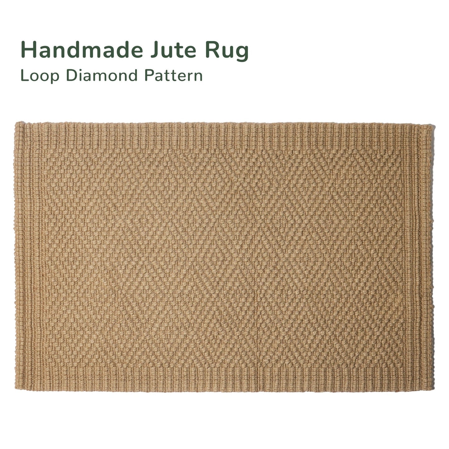 Diamond Loop pattern, 5 PLY loop JUTE RUG WITH TUCKED ENDS. GSM 3200 Natural Jute 2 x 4