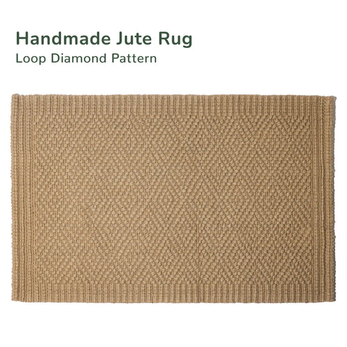 Diamond Loop pattern, 5 PLY loop JUTE RUG WITH TUCKED ENDS. GSM 3200 Natural Jute 2 x 4