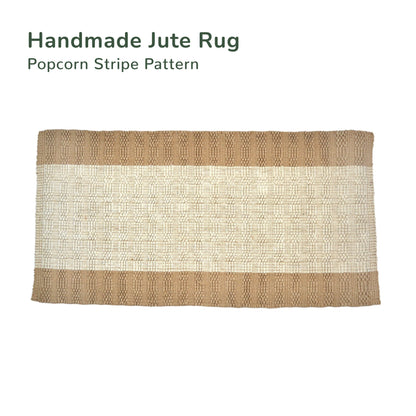 Popcorn stripe white & Beige Jute Rug, 2'X4',