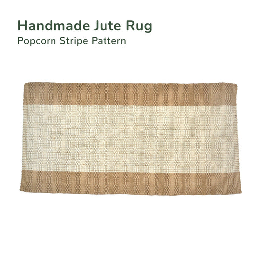 Popcorn stripe white & Beige Jute Rug, 2'X4',