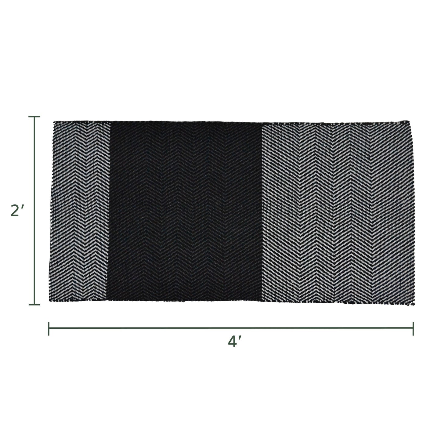 Herringbone black & white Rug, 2'X4', Recycle cotton