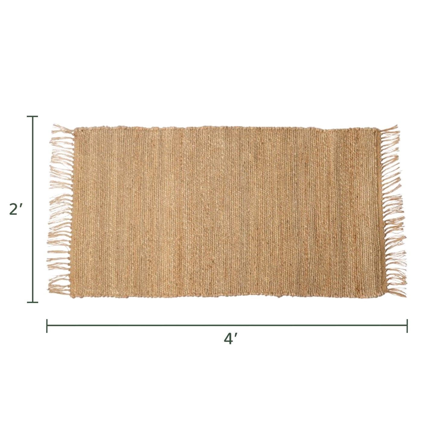 Flat woven jute rug with fringes, GSM- 1850. Natural Jute 2 X 4