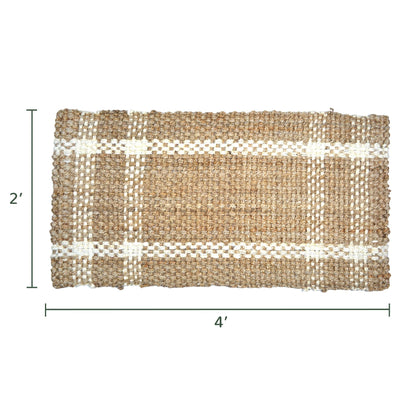 Check white & Beige jute rug,2'X 4', Basket weave