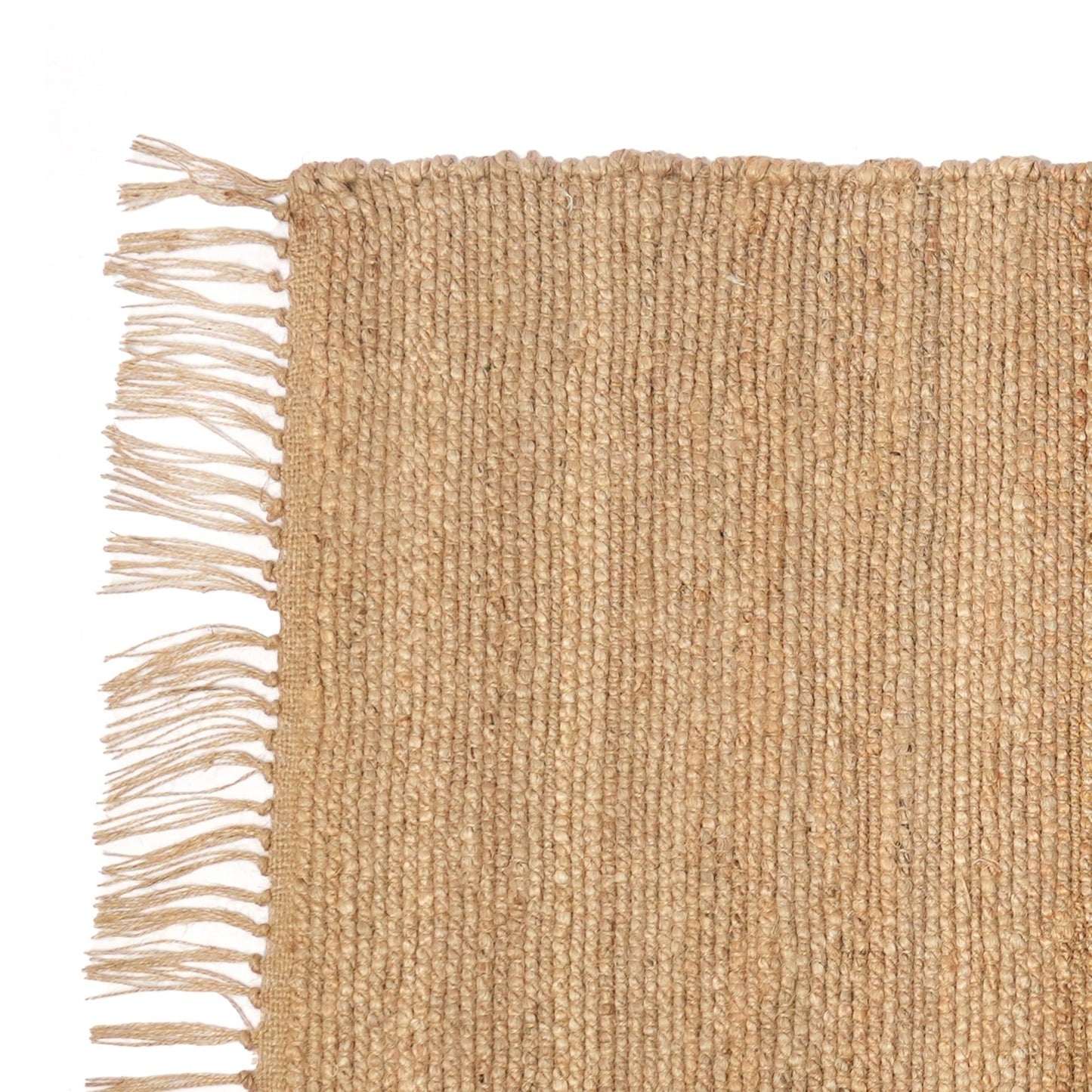 Flat woven jute rug with fringes, GSM- 1850. Natural Jute 2 X 4