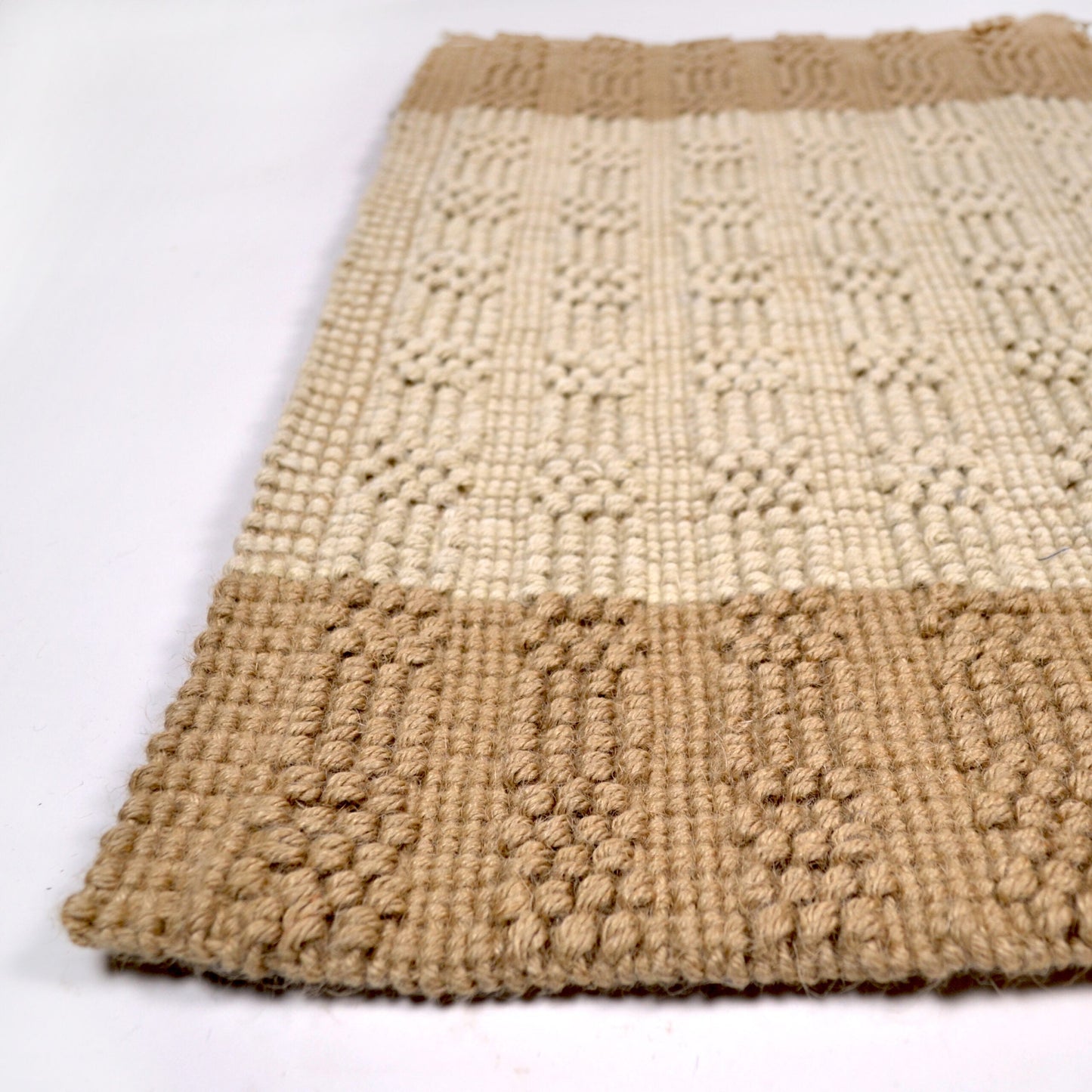 Popcorn stripe white & Beige Jute Rug, 2'X4',