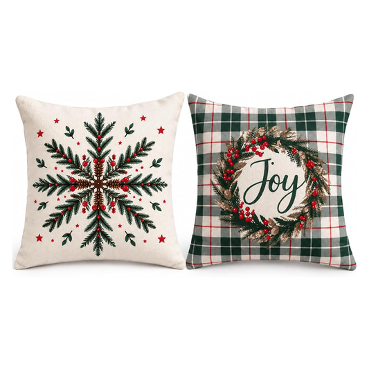 Christmas Joy Throw Cushion Cover – Home Decor, 18", 2Pcs, White