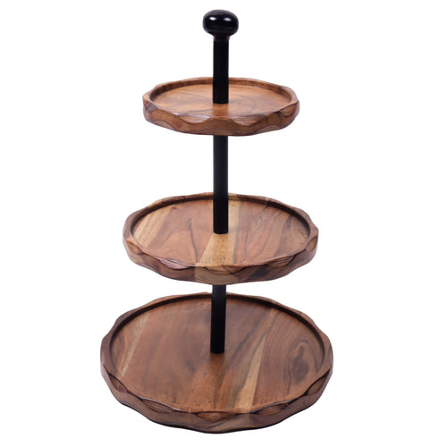 Wooden 3 Tier tray Round,swirl pattern, H-14.5