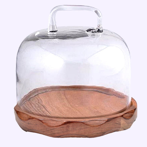 Wooden Cheese Dome Wood Peg Legs with glass Lid, 8.5