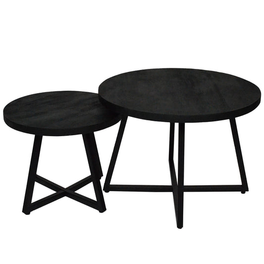 Round nesting table, sand blast mango wood, Black