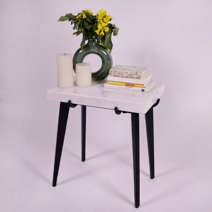 White Marble Top  knockdown table, Marble & Metal, 20.5"x14"x23"