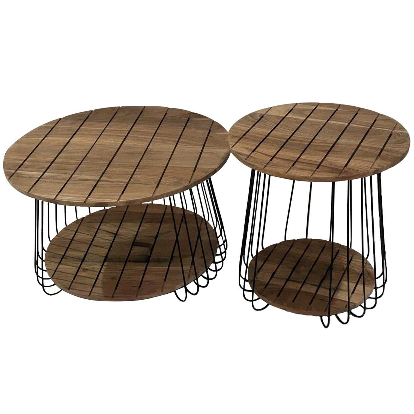 Natural acacia coffee table with Metal Basket stand