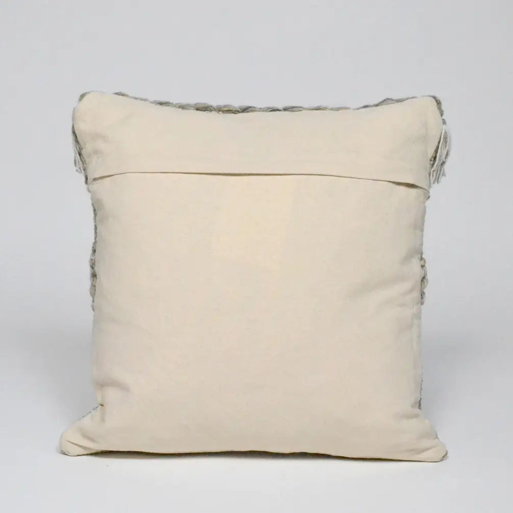 Jute Cotton Fancy check Cotton & Jute Pillow Cover, 18"x18", White