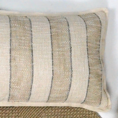 Handloom Broad Stripes Cotton & Jute Pillow Cover 14"x20", White & Natural