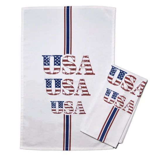 Set of 2 USA Printed Kitchen Towel, 18" x28", 100% cotton, Red & Blue - India Wholesale Co.
