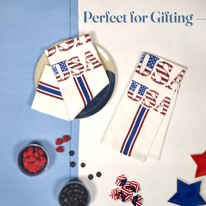 Set of 2 USA Printed Kitchen Towel, 18" x28", 100% cotton, Red & Blue - India Wholesale Co.