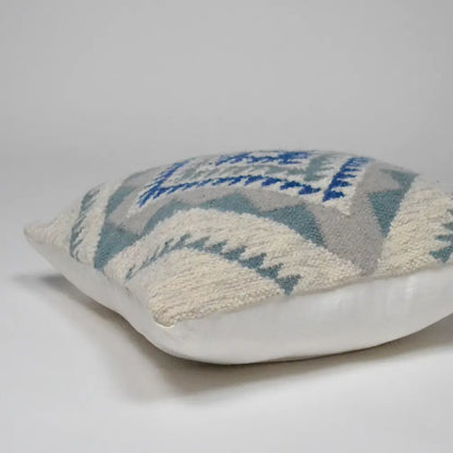 Handloom Kilm Woven Cotton Pillow Cover, 18"x18", White & Blue