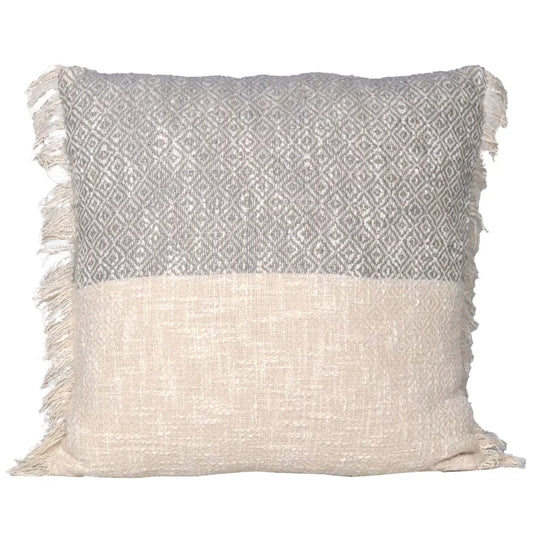 Diamond Weave Cotton Pillow Cover (Half & half) 18"x18", Gray & Offwhite