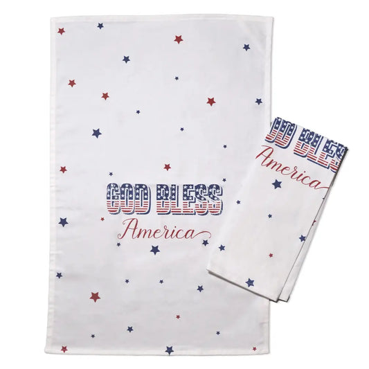 Set of 2 God Bless America Printed Kitchen Towel, 18" x28", 100% cotton, Red & Blue - India Wholesale Co.