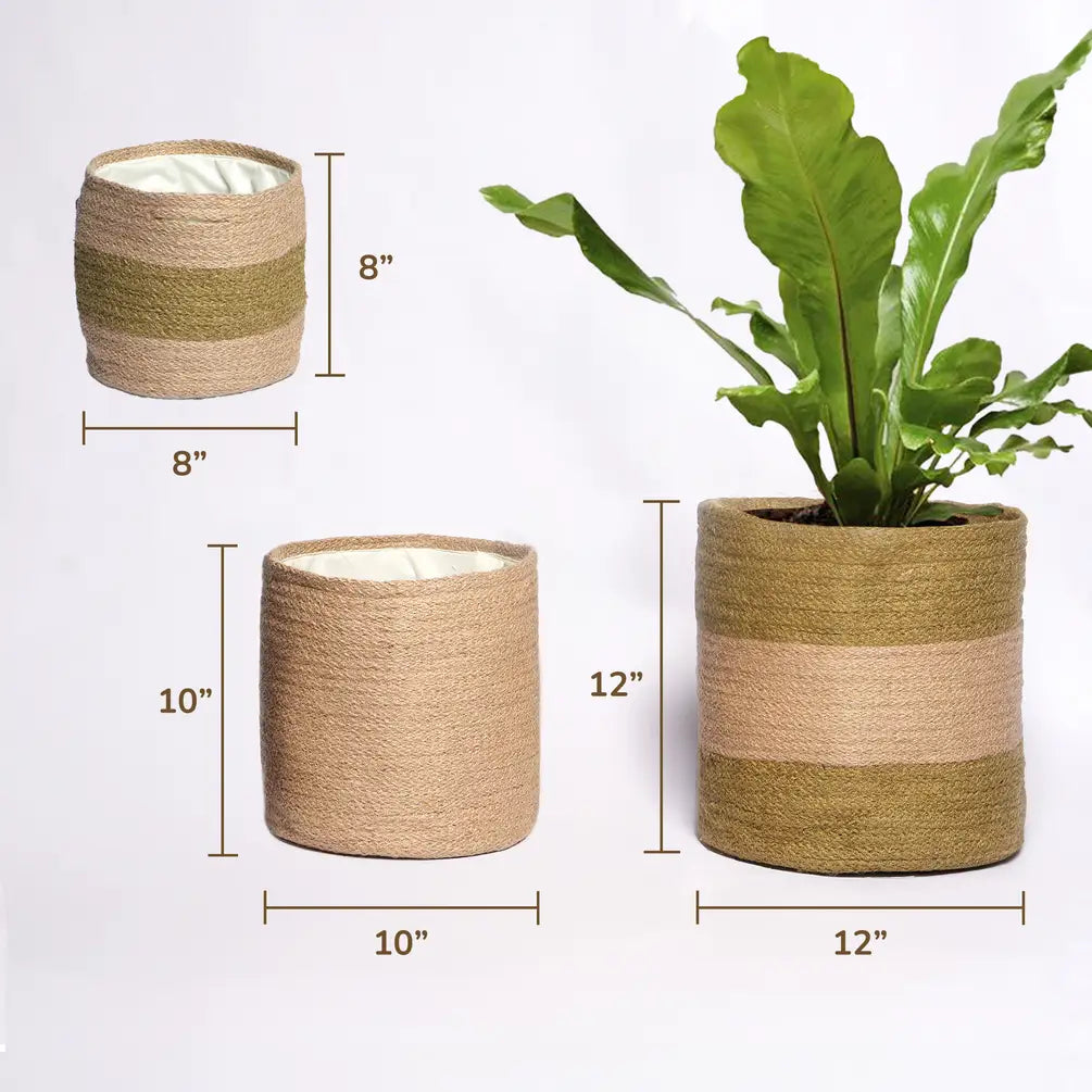 Nesting Jute Planter Set of 2 (with waterproof poly lining) - 10"x10"