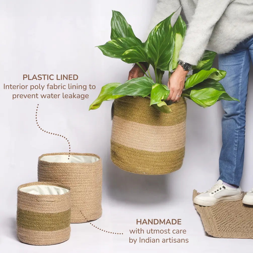 Nesting Jute Planter Set of 2 (with waterproof poly lining) - 10"x10"