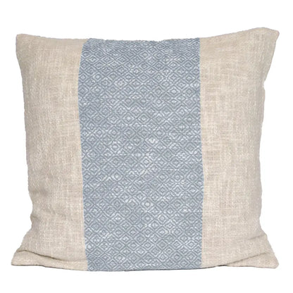 Diamond Weave Cotton Pillow Cover, (Centre Stripe) 22"x22",  Cool Blue & Offwhite